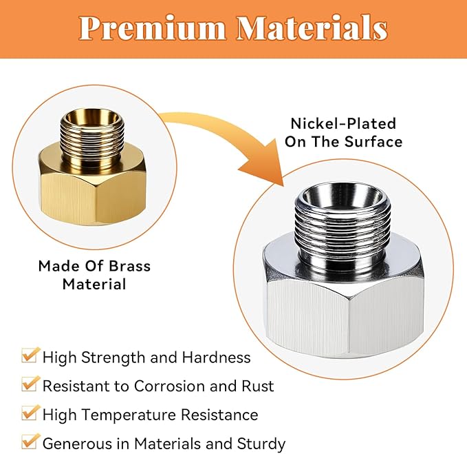 Water Line Adapter, 2 Pcs 1/2" Female to 3/8" Male Brass Reducer Adapters, Compression Pipe Fittings with Rubber Washers for Kitchen Bathroom Water Heater Supply Hose