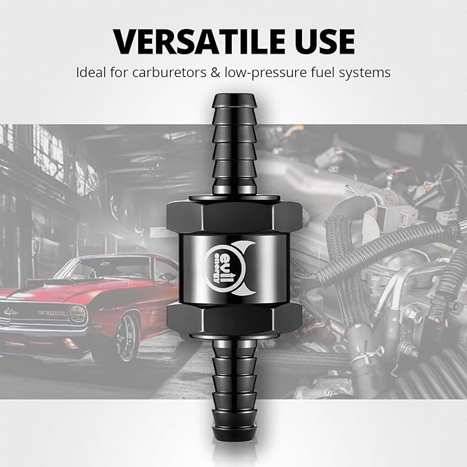 EVIL ENERGY 1/4'' (6mm) Check Valve, 3 Pcs Aluminum One Way Fuel Check Valve for Gasoline, Diesel & Coolant with Universal Hose Clamps, Black