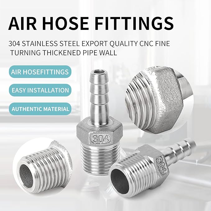 Hose Barb Fittings,304 Stainless Steel,1" Hose Barb to 1" Male NPT Male Thread Adapter Connector,Industrial Hose to Pipe Fittings Connect for Gas/Water/Oil.(2Pcs)