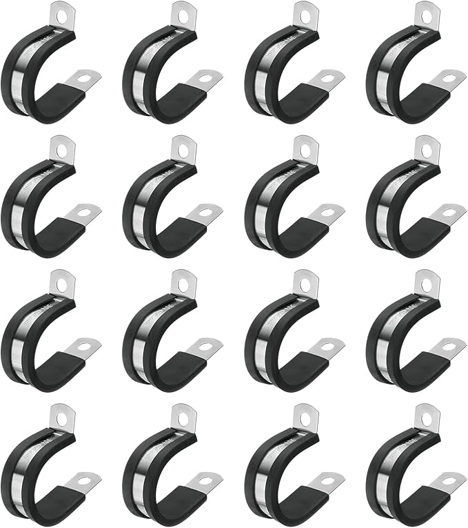 uxcell 1"(25mm) Cable Clamp, 304 Stainless Steel Rubber Cushioned Insulated R Shape Metal Clamp Tube Holder for Pipe Hose Wire Cord Installation 18Pcs