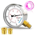 MEANLIN MEASURE -30inHG~0Psi Stainless Steel 1/8" NPT 2.5" FACE DIAL Vacuum Pressure Gauge, Lower Mount, with 1/4" NPT and 3/8" NPT Hex Bushing