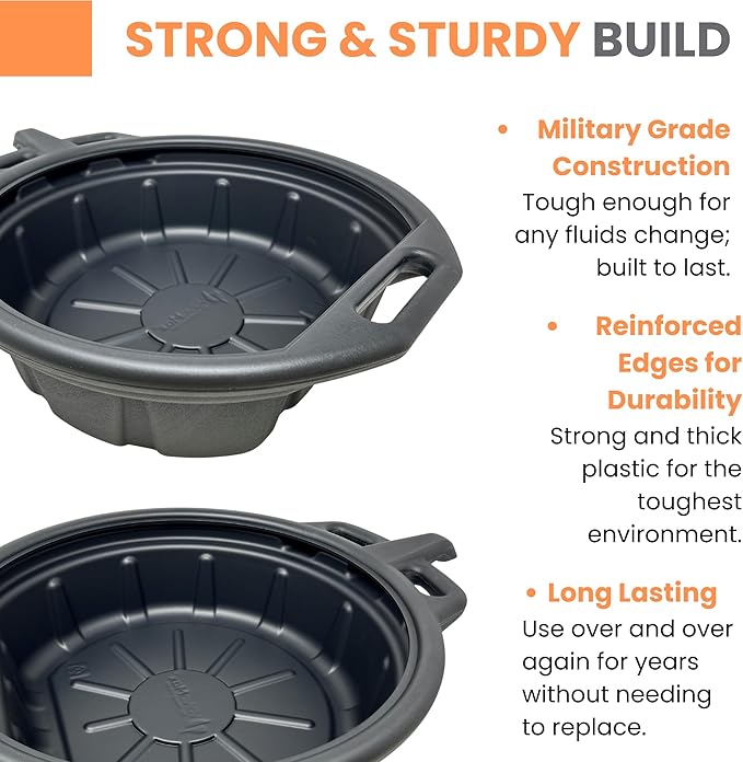ValvoMax 16L Oil Drain Pan for Changing Oil - Large 4 Gallon (17 Quarts) Capacity with Pour Spout & Anti-Splash Lip, Heavy Duty with Carrying Handles - Sturdy and Easy to Clean