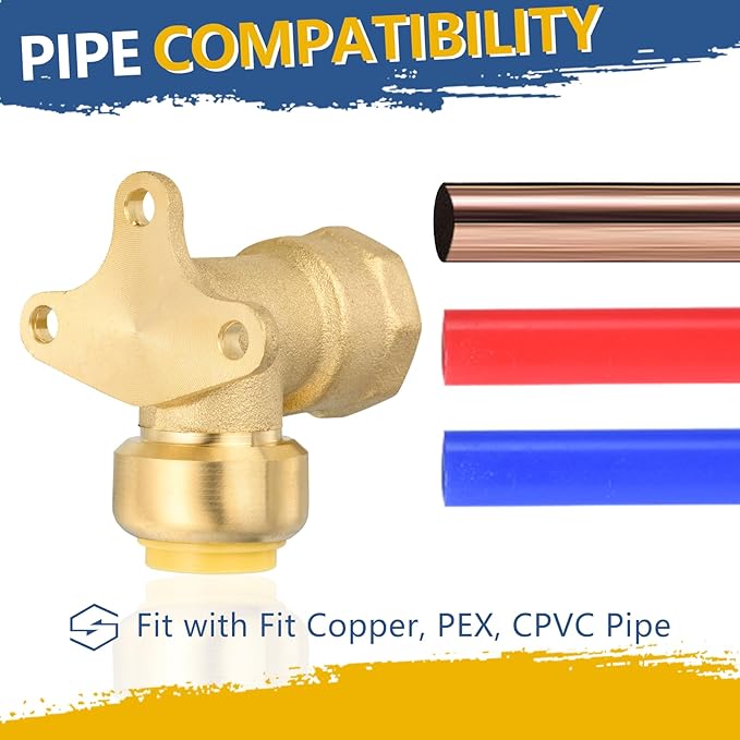 Push-fit Drop Ear Elbow,3/4 Inch Push Fit x 3/4 Inch Female NPT Drop-ear Elbow with Disconnect Clip, Push Fittings for Copper, PE-RT, CPVC Pipe(Pack of 2)(PF073-2Pack)