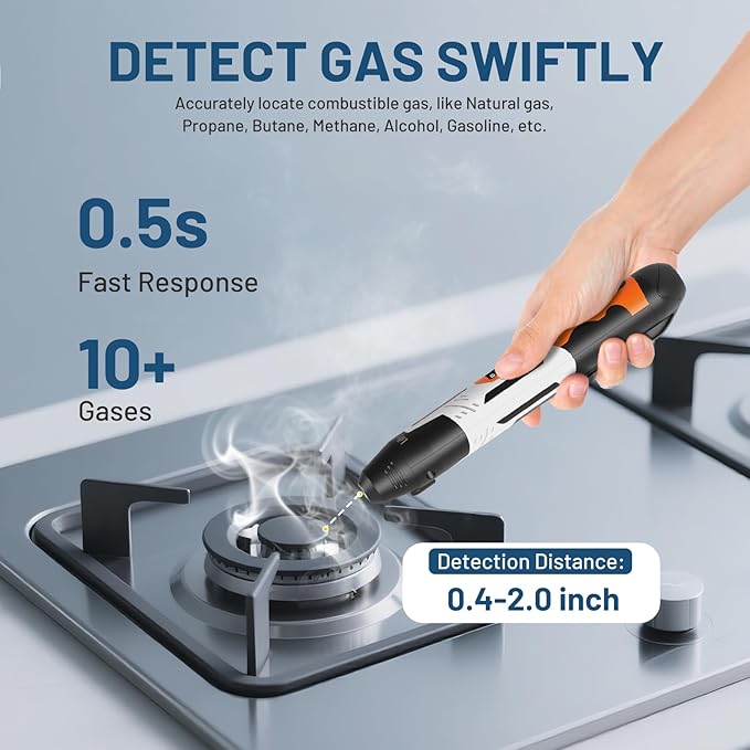 LifeBasis Rechargeable Natural Gas Detector with TFT Display, Gas Leak Detector 0.5s Fast Response, 0-9999PPM Range Built-in Light for Combustible Gas/LPG/Methane/Propane, Gas Sniffer for Car, Vehicle