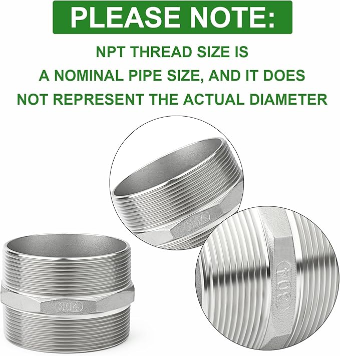 TAISHER 1PCS Cast 304 Stainless Steel Hex Nipple, Pipe Fitting 4" NPT Male x 4" NPT Male