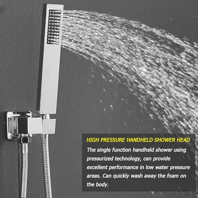 Shower System with High Pressure Rainfall Shower Head, Handheld Shower head and Shower Faucet Trim Kit, Rain Mixer Shower Set Wall Mounted Chrome（Valve Include）