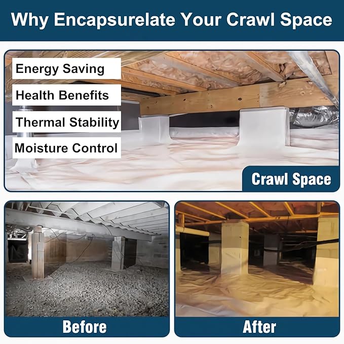 10Mil Vapor Barrier for Crawl Space, GENNIZZ 10FT x 20FT 10Mil Reinforced Plastic Sheeting, Heavy Duty Drop Cloth Moisture Barrier Underlayment (Black & White Panda Film)