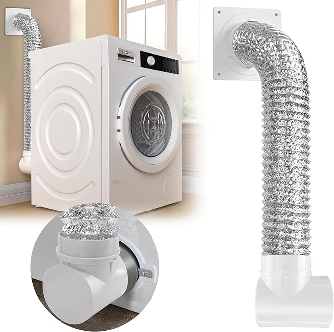 4-Inch Dryer Vent Wall Plate & Elbow Kit,90 Degree Dryer Vent Elbow with 5ft Hose,2 Clamps,All-in-One Dryer Connector and Hose for Tight Space, Secure Seal to Prevent Leaks