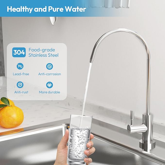 Besdor Drinking Water Faucet, Filtered Water RO Reverse Osmosis Faucet for Kitchen Sink, Non-Air Gap Lead-Free, 304 Stainless Steel, Brushed Nickel, WF2