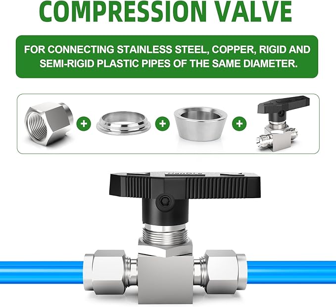 TAISHER 1PCS 316 Stainless Steel Compression Valve, 3/8" Tube OD x 3/8" Tube OD Straight Adapter