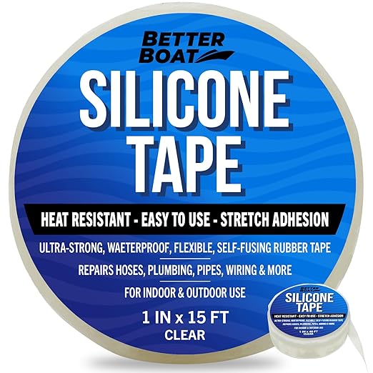 Better Boat Clear Heavy Duty Silicone Tape, Self-Fusing Rubber Hose and Plumbing Water Pipe Repair Seal, Coax Electrical or Waterproof Tape for Leaks, 15ft