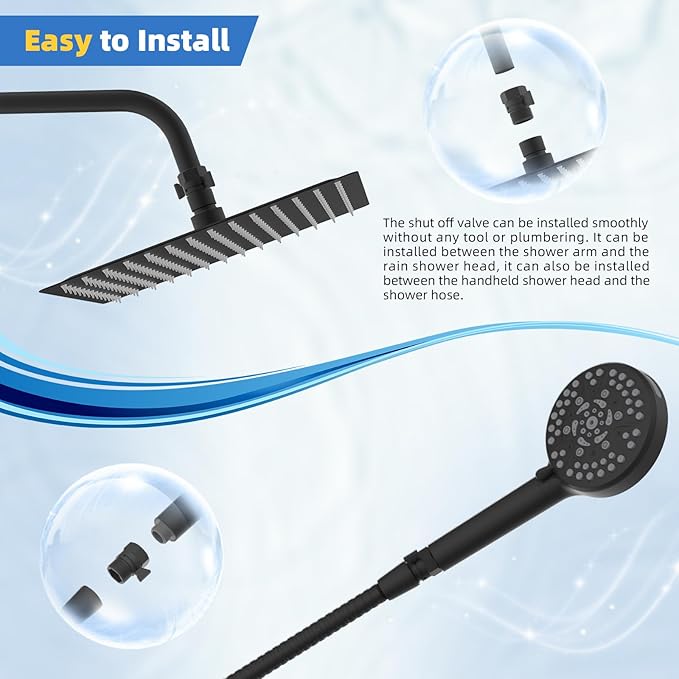 Hibbent All Metal 3 Pack Shower Head Flow Control Valve, G1/2 Brass Shut-off Valve with Metal Handle Lever, Shut OFF Water Flow Control Regulator for Handheld Shower, or Bidet Sprayer, Matte Black