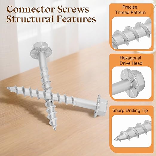 500-Pack Joist Hanger Screws, #9 x 1-1/2 Connector Screws, 1/4" Hex Head with 0.370"-Dia Compatibility with SD9112R500 and 10D Nails, Joist Connector Screw Pass 500 Hours Salt Spray Test