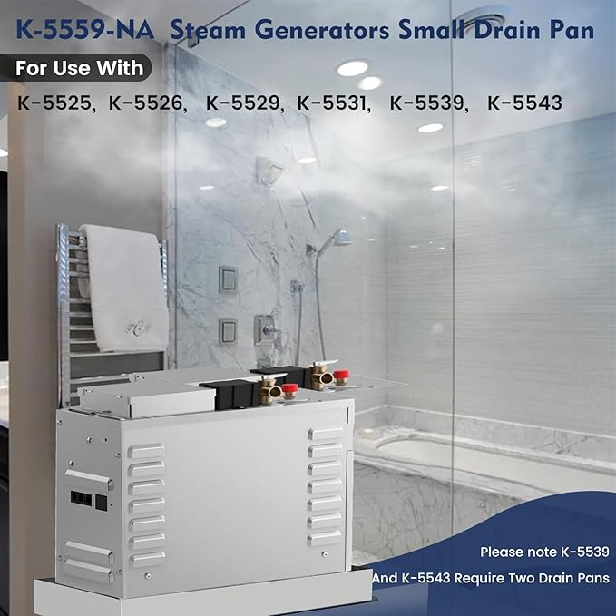 Mangoct|Replacement kohler K-5559-NA Drain Pan for Invigoration Series Steam Generators - Compatible with Models K-5525, K-5526, K-5529, K-5531, K-5539, K-5543 (Require 2) - Small Stainless Steel Base