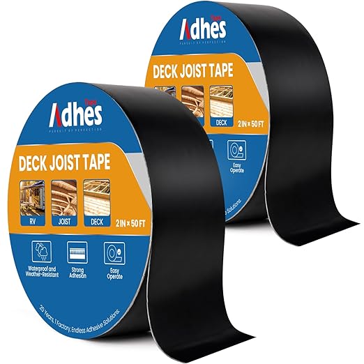 ADHES Deck Joist Tape 2 inch, 2" x 50' x 2 Rolls, Weather Resistance & Waterproof Butyl Joist Tape for Decking, Deck Flashing Tape, Ideal for Wood Decks Beams Roof, Outdoor Construction Use