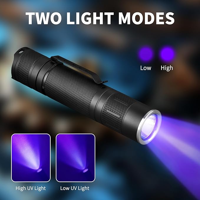 ULTRAFIRE 365nm UV Flashlight, Black Light Flashlight Mini, UV Light Rechargeable Woods Lamp, Blacklight for Pet Urine Detection, Ore, Stains, Leak Detection