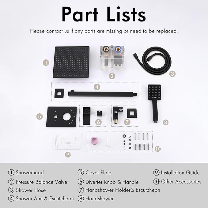 KES Shower System Shower Faucet Set Rain Shower Head with Handheld Shower Valve and Trim Kit Matte Black, XB6223F25-BK