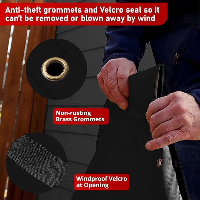 Redford Supply Co. Cold Snap (5°F) Backflow Preventer Insulation Cover, 20"W x 34"H, Pipe Insulation, Water Sprinkler Covers for Outside, Sprinkler Backflow Cover for Winter, Well Pump Bag (Black)