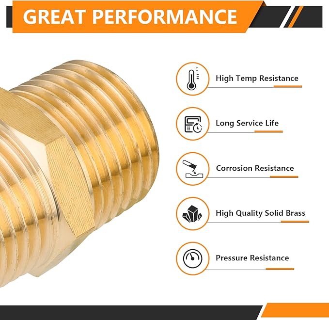 20-PCs HeSun Brass Hex Nipple Pipe Fitting, 1/2" NPT Male x 1/2" NPT Male Nipple Pipe Adapter(NPT013-20)