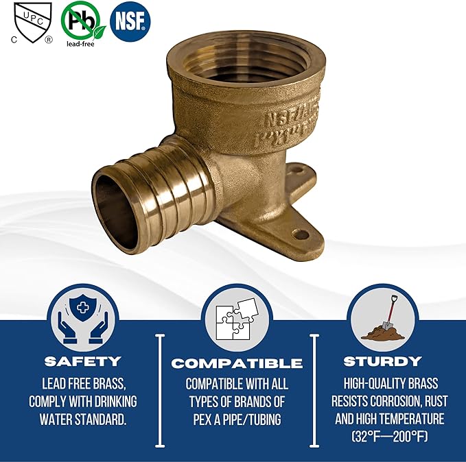 XFITTING 1 Inch Pex x 1 Inch Female NPT Drop Ear Elbow, 10 Pieces