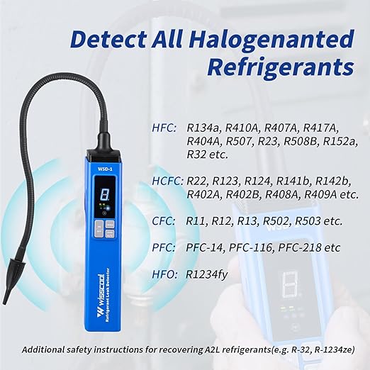 HVAC Leak Detector for Halogen Gas Leakage, Air Condition Freon Detector Leakage Refrigerant Tester with Alarm HVAC R22 R410A R134A R1234yf (Numerical LCD)