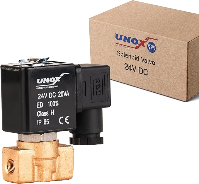 UNOX 1/4" NPT Solenoid Valve 24V DC, Brass Control Valve Normally Closed - 0-232 PSI Multi-Purpose Reliable Control Valve for Water, Air, and Gas - Solenoid Valves