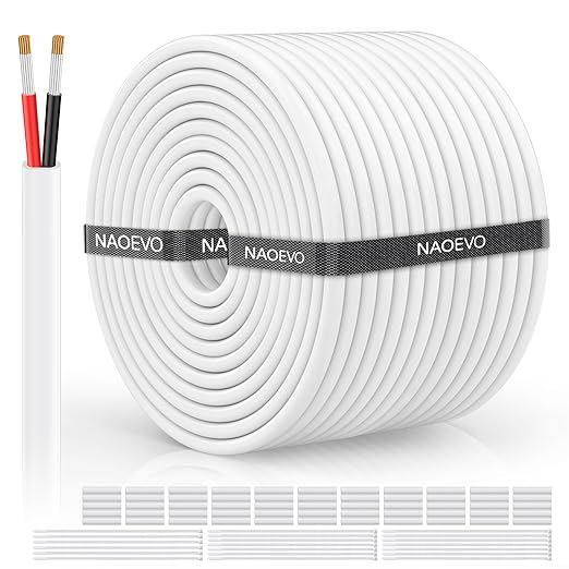 NAOVEO 14 Gauge Wire 2 Conductor Electrical Wire, 14 AWG Stranded PVC Tinned Copper Cable, Flexible/Low Voltage Automotive Wiring for LED Lamps, Marine, Speaker, Appliances (200FT)