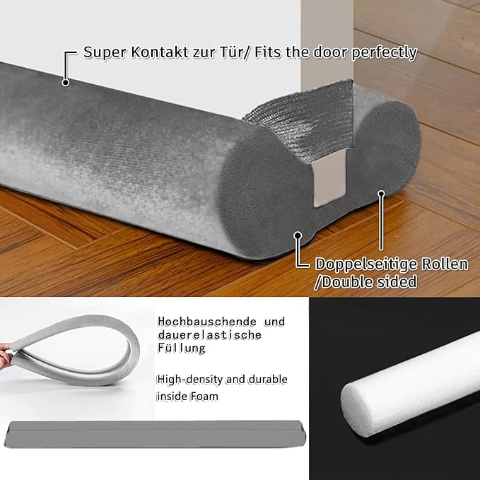 Door Draft Stopper for Doors 29-35" No Adhesive Draft Stopper for Bottom of Door Draught Excluder Under Door Wind Blocker Reduce Noise Draught Excluder Sweep Sound Proof(Grey)
