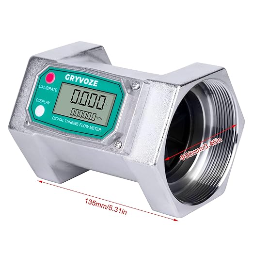 3 Inch Digital Flow Meter, 21-264 GPM Inline NPT Thread Fuel Turbine Flowmeter with LCD Display for Water, Diesel, Gas Oil, Gasoline, and Other Liquids (5 Units: Gallon, QTS, PTS, L, m³)