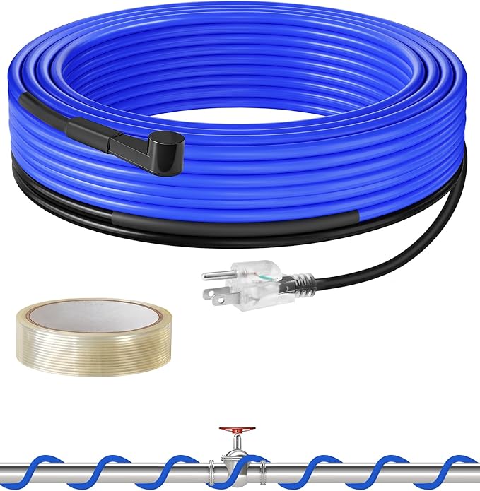 30Ft Water Pipe Heating Cable, 5W Constant Power Self-Regulating Heating Cable, 5W/FT, IPX7 Waterproof, Auto-On/Off, for Metal and Plastic Water Pipes, Freeze Protection, 120V U30HC06