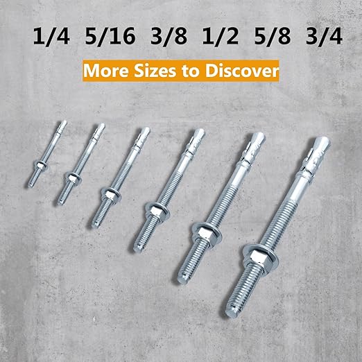 Party Animals 1/4 x 1-3/4 Inch Wedge Anchor, 25 PCs Zinc-Plated Industrial Anchor Bolts for Cement, Concrete