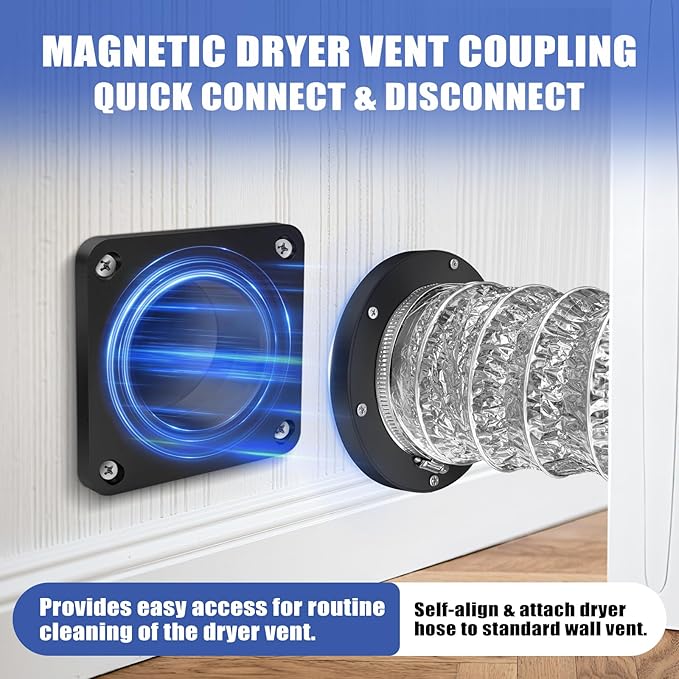 Magnetic Dryer Vent Coupler Strong Magnetic Self-connection，Magnetic Dryer Vent Coupling with a Built-in 4-inch Sealed Hose，Magnetic Dryer Vent Connector Kit for Connection and Disconnection(BLACK)