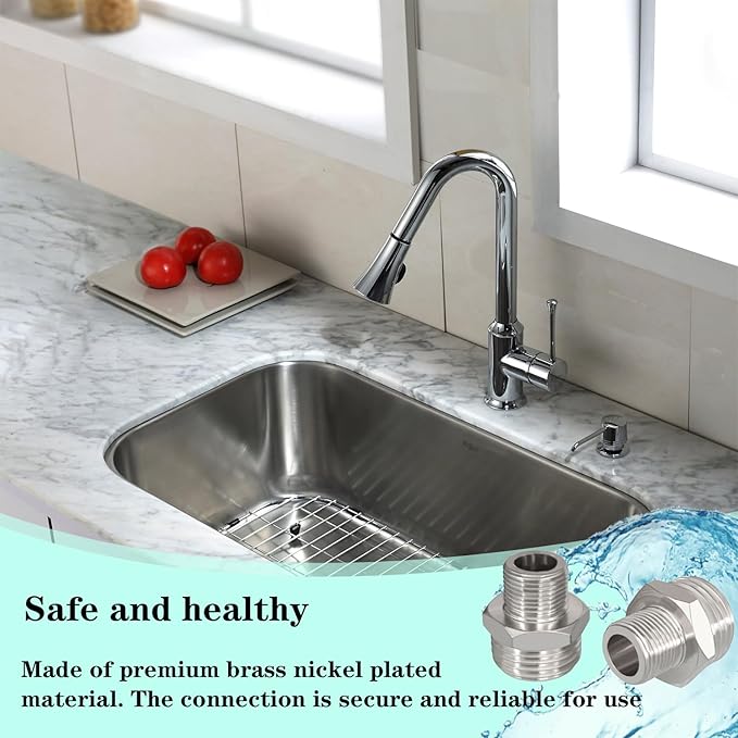 Nickel Plated Brass G 1/2 male to 3/8 Male Compression Reducer Faucet Adapter Hose Fitting Water Supply Line Adapter for RV Kitchen Plumbing Pipe Connector 4PCS