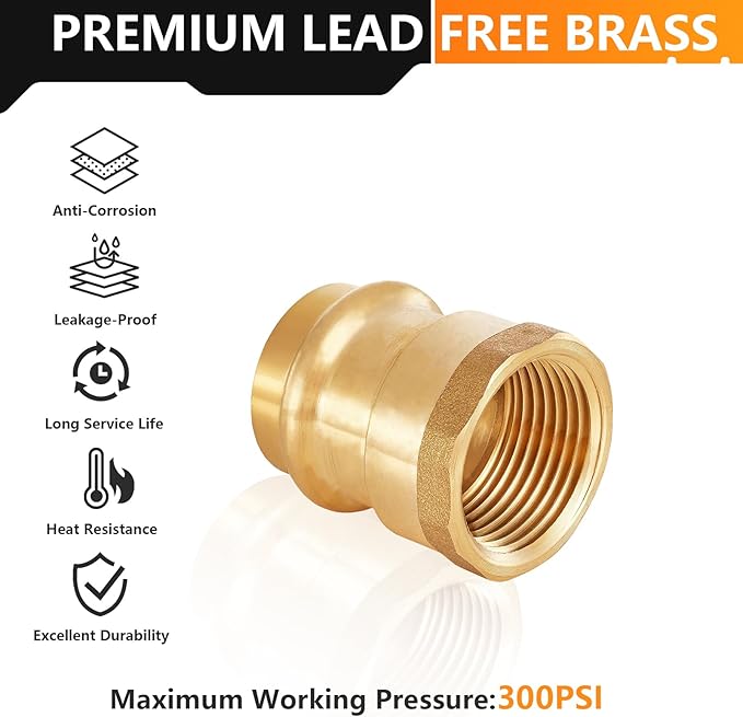 10-Pack HeSun Copper Press Fitting Adapter,3/4" Press X 3/4" Female NPT Adapter, LF Brass(PEX1807356)