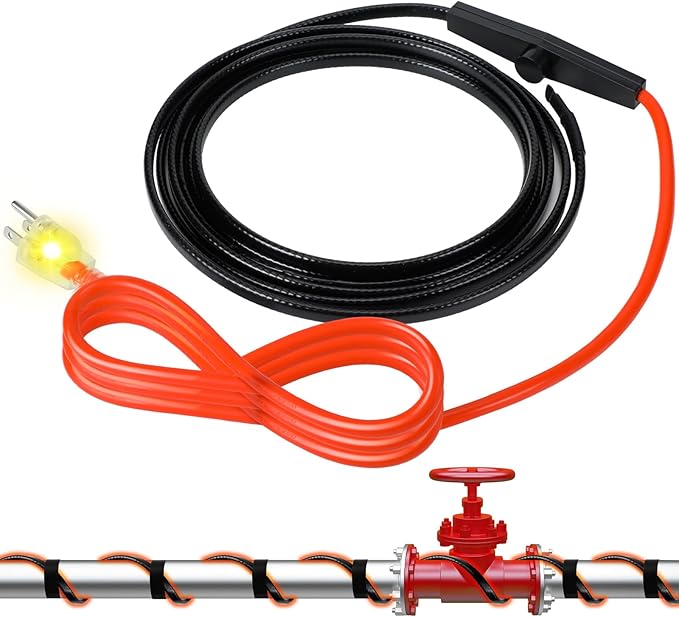 6 ft Heat Tape for Water Pipes, Self Regulating Heating Cable with Built-in Thermostat, Freeze-Protected Water Heating Trace Cable for Metal & Plastic Pipes, 120v, 8w/ft