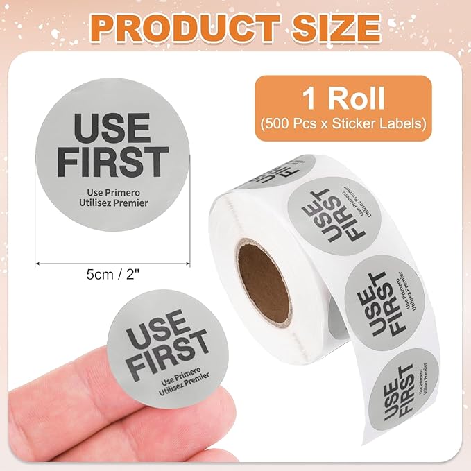 PATIKIL 500 Pcs USE First Stickers, 2 inch Round Use First Stickers Food Service Circle Inventory Control Adhesive Labels for Food Service Kitchen Restaurants Retail Storage Date, Gray
