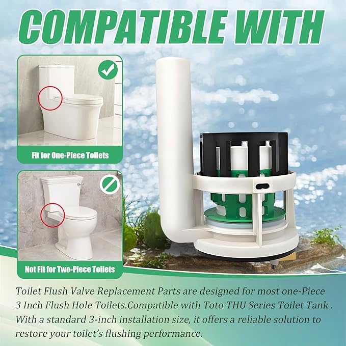 3-Inch Flush Valve Repair Kits Compatible with TOTO Replacement Parts, for Most One-Piece Toilets, Includes Toilet Flush Valve, Flush Handle Lever, Adjustable Fill Valve, Gasket