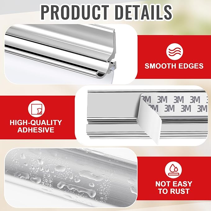 BSFRNF25 Chrome Framed Shower Door Replacement Drip Rail with Vinyl Sweep Door Water Deflector, Applied Mounting Tape and Screws (25Inch)