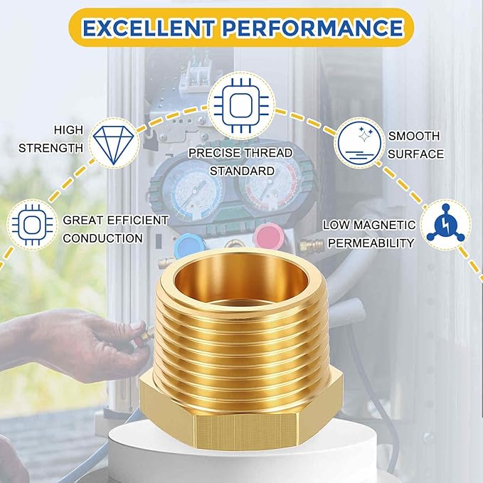 5 Pack Brass Pipe Fittings, 3/4" Male NPT to 1/4" FeMale NPT Brass Hex Bushing Reducer, Hose Tube Threaded Adapter for Air, Oil, LP