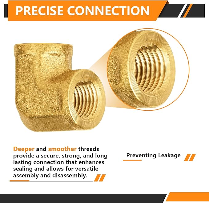100-PCs HeSun Brass Pipe Fitting, 1/4" x 1/4" NPT Female 90-Degree Barstock Street Elbow