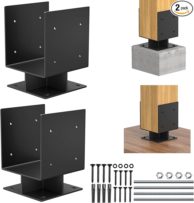 8"x 8" Concrete Post Base, 2Pcs Stainless Steel Adjustable Post Anchor Bracket (Internal 3.5 x 3.5), U-Shape Wood Post Base Holder for Pavilion Deck Porch Handrail Railing Support