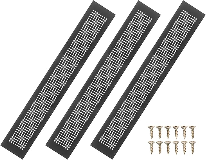PATIKIL 24 x 3 Inch Door Air Vent Cover, 3 Pcs Aluminum Grille Ventilation Cover Louvered Diamond Hole with Mounting Screws for Cabinet Wardrobe Ceiling Door, Black