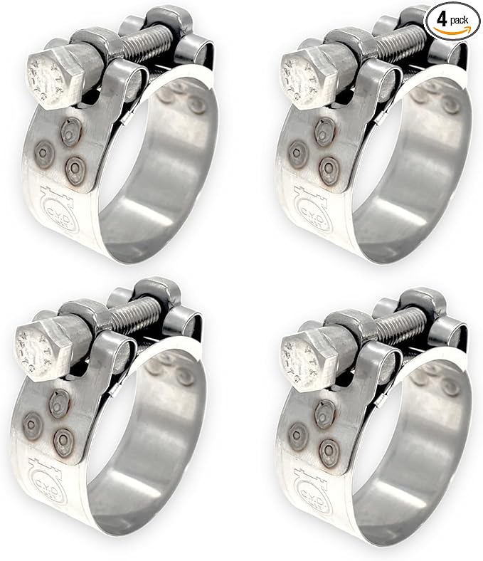 TT Heavy Duty Hose Clamps, 304 Stainless Steel T-Bolt Clamp, Adjustable Range 32-35 mm, Solid T-nuts and Wide Band for Motorcycle Exhaust Clamp (1.26-1.38 inch, 4 pack)