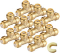 1/2" Pushfit Tee,10 Pack PEX Brass Push-fit Tee with 1 Pack Disconnect Clip, Push-to-Connect Plumbing Fittings for PEX, Copper, CPVC(PF118-10Pack)