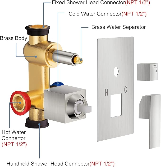 JOMEOO® 12 Inch Brushed Nickel Shower System, Ceiling Mounted High Pressure Rain Shower Head with Handheld Sprayer, Bathroom Luxury Rainfull Shower Head Shower Faucet Set Rough in Valve Body and Trim