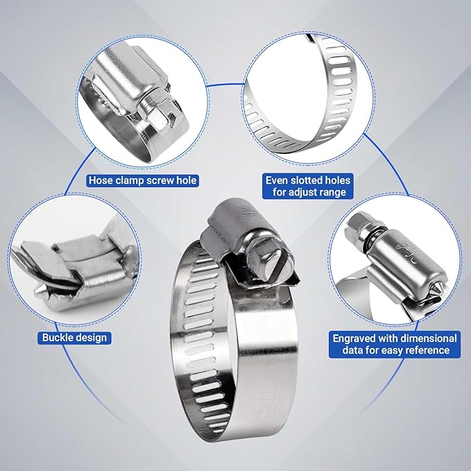 22 Pack Stainless Steel Hose Clamps - Adjustable 13/16" - 1-1/2" (21-38mm) Worm Gear Hose Clamps with a Socket Wrench for Plumbing,Automotive And Mechanical Application
