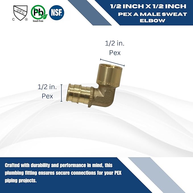 XFITTING Pex A 1/2 Inch x 1/2 Inch Male Elbow Sweat, 30-1-3=2XX, 2 Pieces