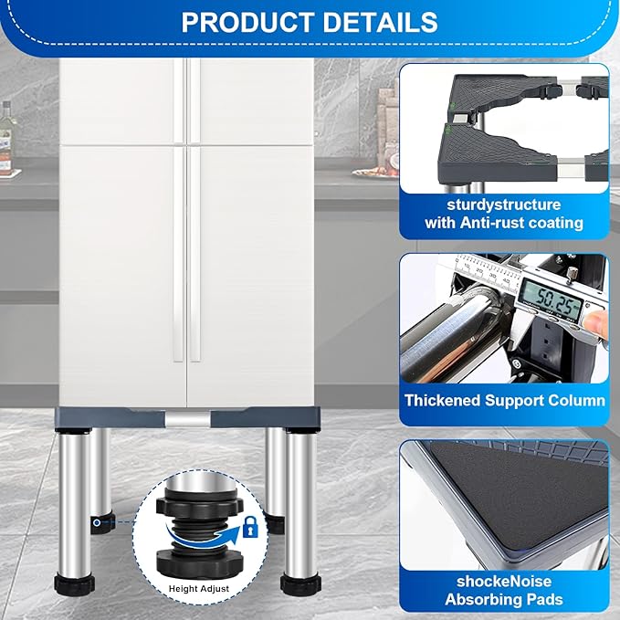 Adjustable Height (11.4"-12.6") Mini Fridge Stand & Washer Dryer Pedestal Base – Universal Laundry Stand with 4 Strong Feet, Fits 16"-27" Appliances