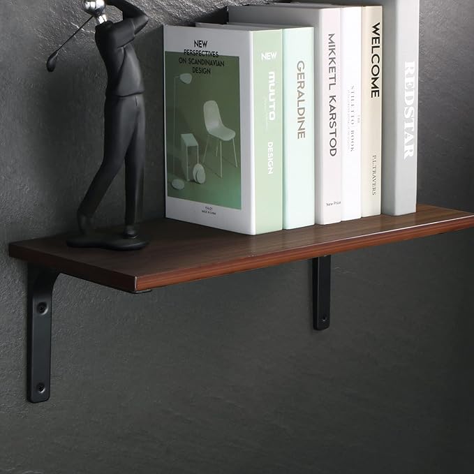 SAYAYO 4 PCS Metal Wall Shelf Bracket, 10 x 8 Inch Heavy Duty Shelf Support Bracket Decorative Joint Angle Bracket, Matte Black
