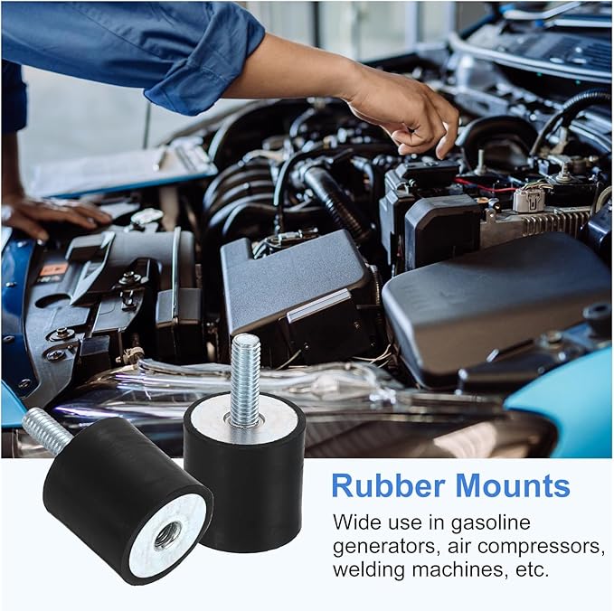 uxcell M6 Rubber Mounts, 4Pcs 25x25mm(DxH) Rubber Cylindrical Anti Vibration Isolator Shock Absorber with Lock Nut for Car Bobbin Generator Air Compressors